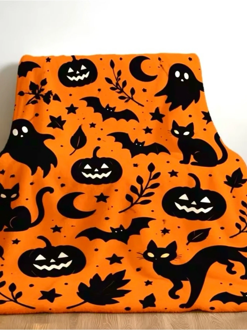 Halloween Kids Soft Blanket - Orange & Black Spooky Print
